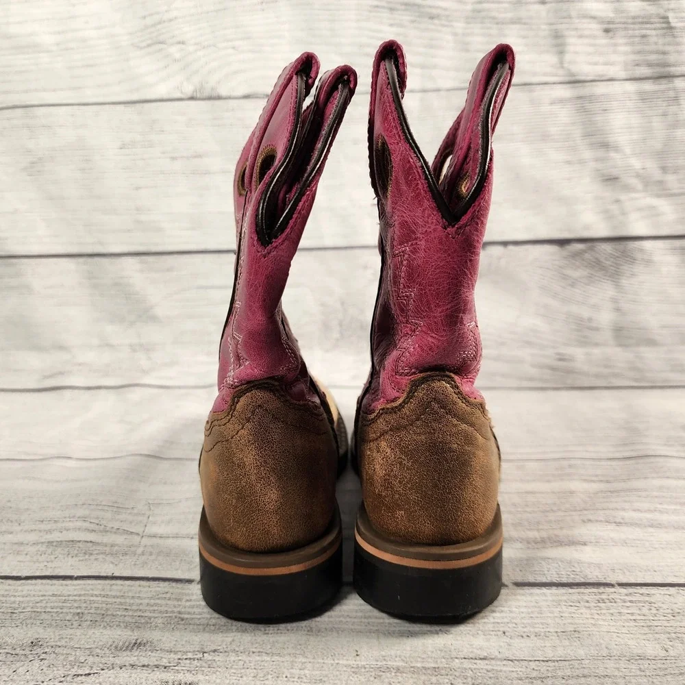 Shyanne Kids Size 12D Pink Brown Leather Western Cowgirl Boots 43920 Square Toe